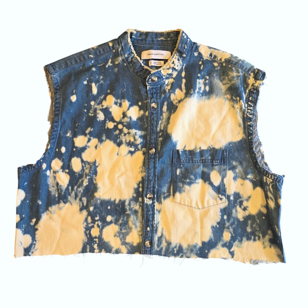 Urban Outfitters Acid Wash Bleach Splatter Cropped Denim Vest Shirt Mens Small